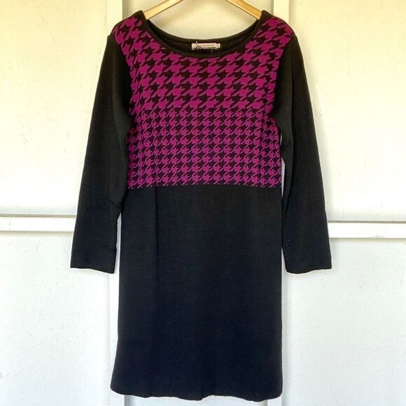 Italian Made Chiaramente Houndstooth Knit Dress L - Picture 2 of 7